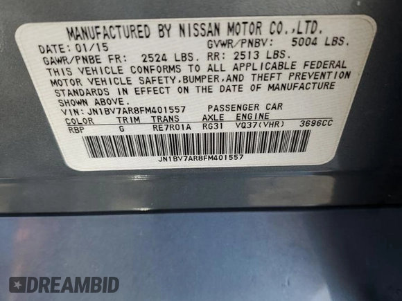 2015 Infiniti Q50 Premium with VIN JN1BV7AR8FM401557, listed as a Copart auction lot 54860485 with 71,214 mi miles and Salvage title. Bid and sale history available at DreamBid. Image 12.