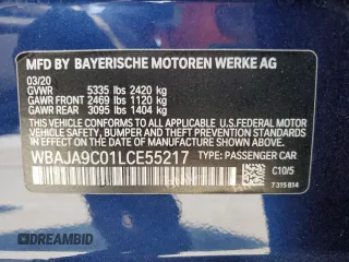 2020 BMW 5 Series 530e with VIN WBAJA9C01LCE55217, listed as a Copart auction lot 71109834 with Not Provided miles and Salvage Title. Bid and sale history available at DreamBid. Image 15.