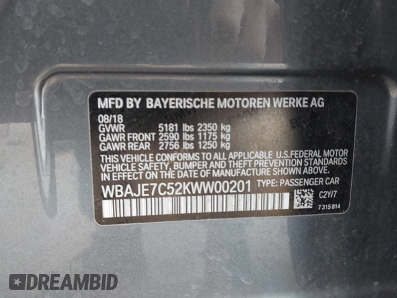2019 BMW 5 Series 540i xDrive z VIN WBAJE7C52KWW00201, wystawiony jako IAAI lot #42275550 z przebiegiem 78 169 mil mil oraz . Historia ofert i sprzedaży dostępna na DreamBid. Obrazek 9.
