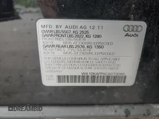2012 Audi Q5 Premium Plus with VIN WA1DKAFPXCA073066, listed as a Copart auction lot 56156875 with 126,573 mi miles and Salvage title. Bid and sale history available at DreamBid. Image 14.
