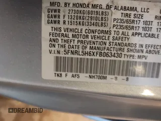 2015 Honda Odyssey EX-L with VIN 5FNRL5H6XFB063430, listed as a IAAI auction lot 41913142 with 238,051 mi miles and . Bid and sale history available at carsss.com. Image 9.