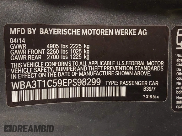 2014 BMW 4 Series 428i xDrive with VIN WBA3T1C59EPS98299, listed as a IAAI auction lot 41741235 with 93,000 mi miles and . Bid and sale history available at carsss.com. Image 9.