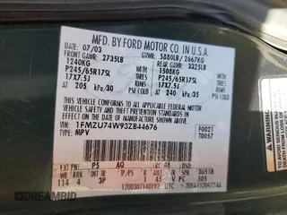 2003 Ford Explorer Eddie Bauer z VIN 1FMZU74W93ZB44676, wystawiony jako Copart lot #51858275 z przebiegiem Nie podano mil oraz Szkoda całkowita • Salvage title. Historia ofert i sprzedaży dostępna na DreamBid. Obrazek 14.