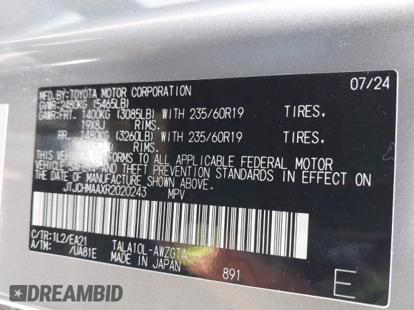 2024 Lexus RX 350 with VIN JTJCHMAAXR2020243, listed as a IAAI auction lot 42163373 with 6,970 mi miles and . Bid and sale history available at DreamBid. Image 9.