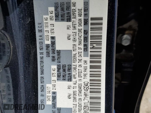 2017 Mazda 3 Touring with VIN 3MZBN1L71HM149340, listed as a Copart auction lot 60093215 with 71,060 mi miles and Salvage title. Bid and sale history available at DreamBid. Image 12.