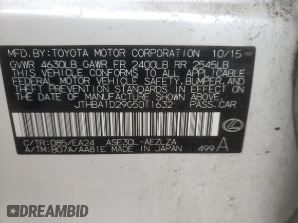 2016 Lexus IS 200t with VIN JTHBA1D29G5011632, listed as a Copart auction lot 74346454 with 104,791 mi miles and Salvage Title. Bid and sale history available at DreamBid. Image 13.