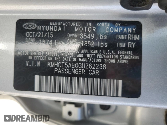 2016 Hyundai Accent SE with VIN KMHCT5AE0GU262238, listed as a Copart auction lot 46346595 with 88,686 mi miles and Salvage Title. Bid and sale history available at carsss.com. Image 14.