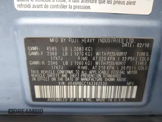 2010 Subaru Outback Premium All-Weather Anniversary with VIN 4S4BRBCC1A3362530, listed as a IAAI auction lot 42654536 with 220,021 mi miles and . Bid and sale history available at DreamBid. Image 9.