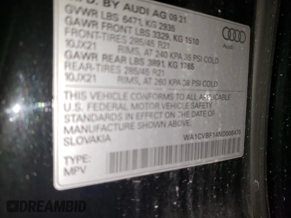 2022 Audi Q8 Prestige z VIN WA1CVBF14ND006470, wystawiony jako Copart lot #52203035 z przebiegiem 13 848 mil mil oraz Czysty tytuł • Clean title. Historia ofert i sprzedaży dostępna na DreamBid. Obrazek 13.