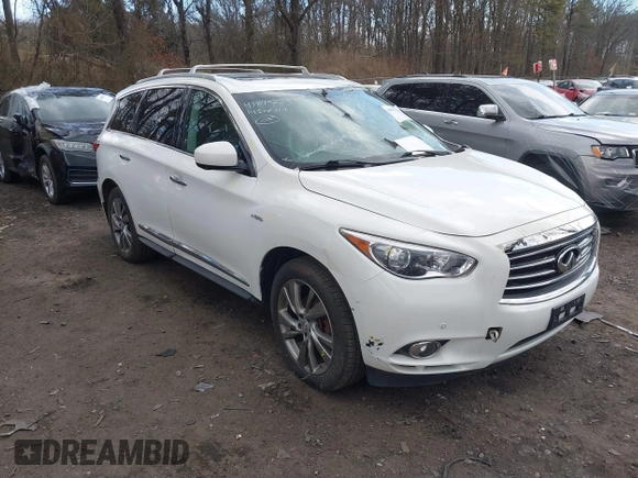 2014 Infiniti QX60 Hybrid with VIN 5N1CL0MM8EC512463, listed as a IAAI auction lot 41875223 with 100,053 mi miles and . Bid and sale history available at DreamBid. Image 1.