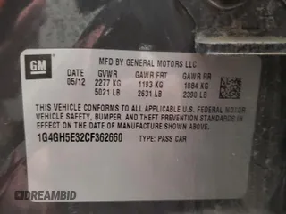 2012 Buick LaCrosse Premium 3 с VIN 1G4GH5E32CF362660, выставлен на аукционе Copart как лот 53003485 с пробегом 119 078 миль миль и Списание • Salvage title. История ставок и продаж доступна на DreamBid. Изображение 12.