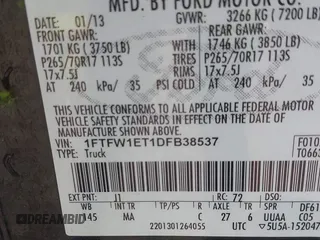 2013 Ford F-150 XL with VIN 1FTFW1ET1DFB38537, listed as a IAAI auction lot 41891469 with 254,246 mi miles. Bid and sale history available at carsss.com. Image 8.