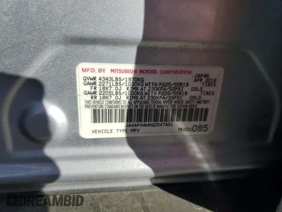 2016 Mitsubishi Outlander Sport 2.4 SEL with VIN JA4AP4AWXGZ047451, listed as a Copart auction lot 79650994 with 197,058 mi miles and Salvage Title. Bid and sale history available at carsss.com. Image 13.