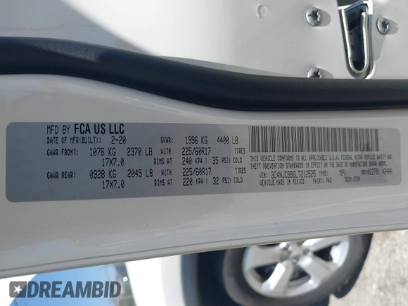 2020 Jeep Compass Latitude with VIN 3C4NJCBB6LT212525, listed as a IAAI auction lot 42558589 with Not provided miles and . Bid and sale history available at DreamBid. Image 9.