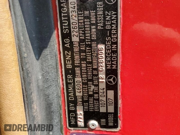1975 Mercedes-Benz SL with VIN 10704412028008, listed as a Copart auction lot 65795525 with 65,853 mi miles and Clean title. Bid and sale history available at DreamBid. Image 12.