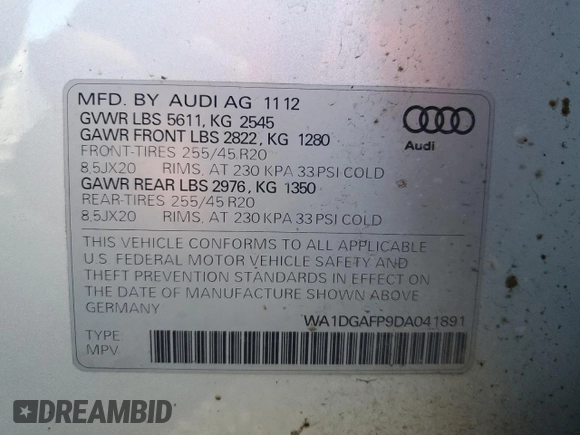 2013 Audi Q5 Premium Plus с VIN WA1DGAFP9DA041891, выставлен на аукционе Copart как лот 55357355 с пробегом 145 113 миль миль и Чистый • Clean title. История ставок и продаж доступна на DreamBid. Изображение 13.