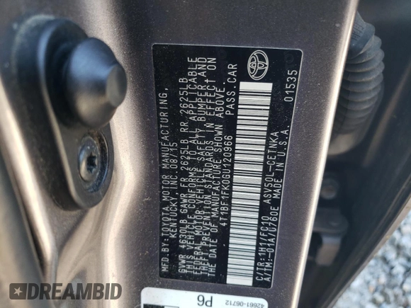 2016 Toyota Camry XLE with VIN 4T1BF1FK0GU120966, listed as a Copart auction lot 52551735 with 278,072 mi miles and Salvage Title. Bid and sale history available at DreamBid. Image 12.