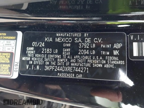 2024 Kia Forte LXS z VIN 3KPF24ADXRE744271, wystawiony jako IAAI lot #41793946 z przebiegiem 11 923 mil mil oraz . Historia ofert i sprzedaży dostępna na DreamBid. Obrazek 9.