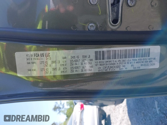 2019 Jeep Cherokee Latitude Plus with VIN 1C4PJMLB4KD418282, listed as a IAAI auction lot 42020995 with 58,000 mi miles and . Bid and sale history available at DreamBid. Image 9.