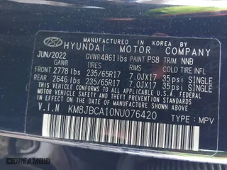 2022 Hyundai Tucson Hybrid Blue with VIN KM8JBCA10NU076420, listed as a IAAI auction lot 41569194 with 43,181 mi miles. Bid and sale history available at carsss.com. Image 9.