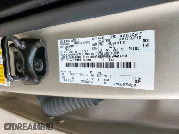 2017 Ford F-150 XL with VIN 1FTEW1CP4HKD73058, listed as a Copart auction lot 54901205 with 99,526 mi miles and Salvage Title. Bid and sale history available at carsss.com. Image 13.