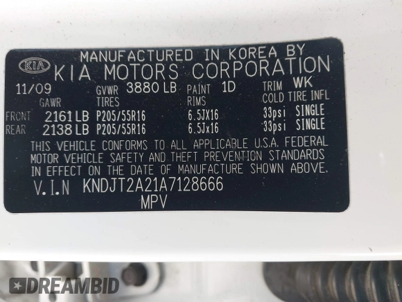 2010 Kia Soul + with VIN KNDJT2A21A7128666, listed as a IAAI auction lot 42019160 with 113,198 mi miles. Bid and sale history available at carsss.com. Image 9.
