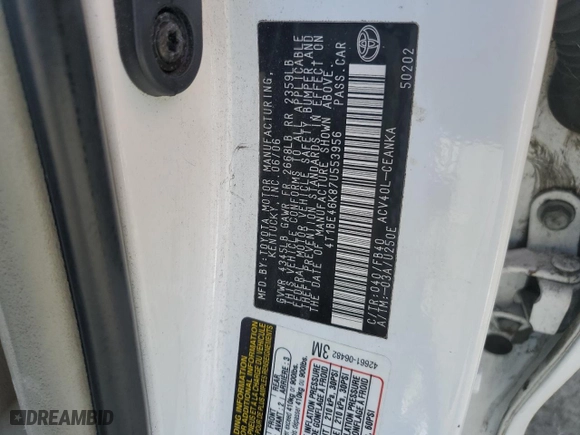 2007 Toyota Camry CE with VIN 4T1BE46K87U553956, listed as a Copart auction lot 51939375 with 190,121 mi miles and Salvage Title. Bid and sale history available at carsss.com. Image 12.