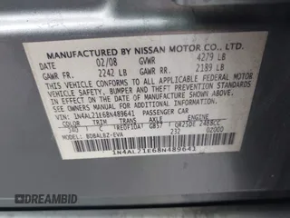 2008 Nissan Altima 2.5 SL with VIN 1N4AL21E68N489641, listed as a IAAI auction lot 41995516 with 164,600 mi miles. Bid and sale history available at carsss.com. Image 9.