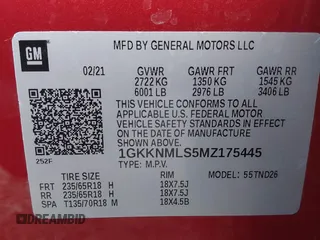 2021 GMC Acadia SLT with VIN 1GKKNMLS5MZ175445, listed as a IAAI auction lot 41505727 with 50,385 mi miles and . Bid and sale history available at carsss.com. Image 9.