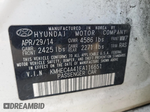 2014 Hyundai Sonata Limited with VIN KMHEC4A41EA116651, listed as a Copart auction lot 55046545 with 102,182 mi miles and Clean Title. Bid and sale history available at carsss.com. Image 12.