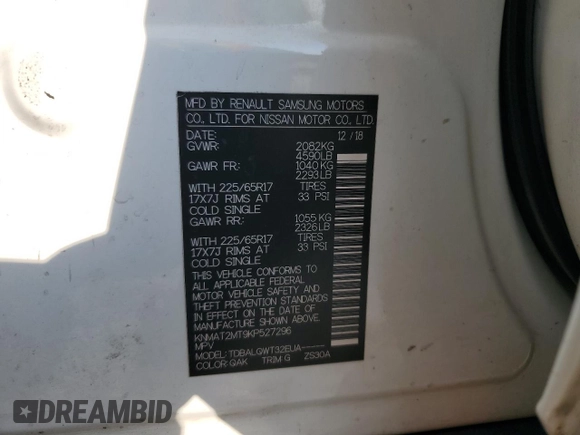 2019 Nissan Rogue SV with VIN KNMAT2MT9KP527296, listed as a Copart auction lot 63674435 with 213,272 mi miles and Clean title. Bid and sale history available at DreamBid. Image 13.