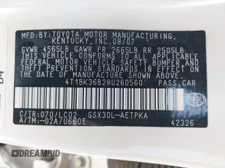 2008 Toyota Avalon XL with VIN 4T1BK36B28U260560, listed as a IAAI auction lot 41974416 with Not Provided miles. Bid and sale history available at carsss.com. Image 9.