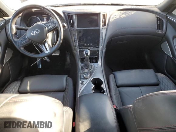 2021 Infiniti Q50 Red Sport 400 with VIN JN1FV7DR7MM880385, listed as a Copart auction lot 44394645 with 48,343 mi miles and Salvage title. Bid and sale history available at DreamBid. Image 8.