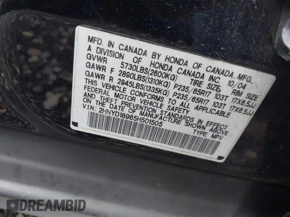 2005 Acura MDX Touring с VIN 2HNYD18965H501505, выставлен на аукционе IAAI как лот 42204297 с пробегом Не указан миль и . История ставок и продаж доступна на DreamBid. Изображение 9.