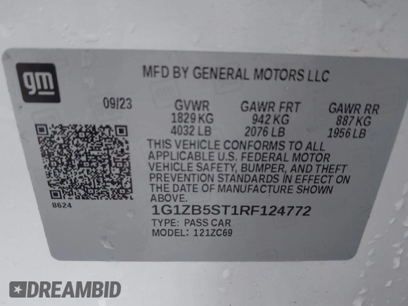 2024 Chevrolet Malibu LS with VIN 1G1ZB5ST1RF124772, listed as a IAAI auction lot 41655156 with 28,870 mi miles and . Bid and sale history available at DreamBid. Image 9.