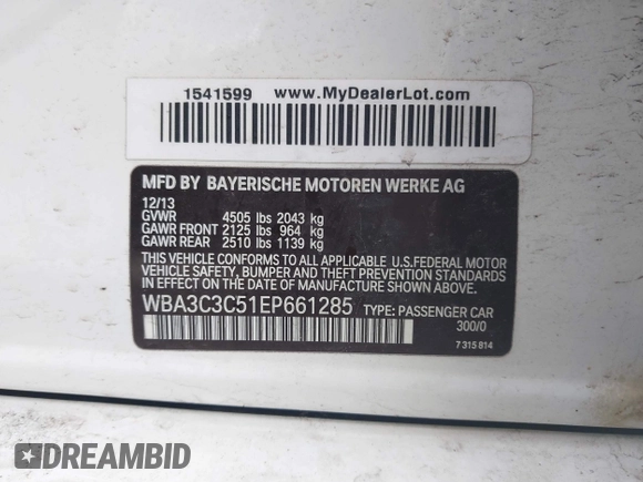 2014 BMW 3 Series 320i xDrive с VIN WBA3C3C51EP661285, выставлен на аукционе IAAI как лот 42260366 с пробегом 125 269 миль миль и . История ставок и продаж доступна на DreamBid. Изображение 9.