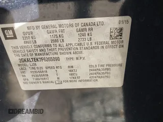 2015 GMC Terrain SLT with VIN 2GKALTEK7F6265090, listed as a IAAI auction lot 41405821 with 116,208 mi miles and . Bid and sale history available at DreamBid. Image 9.