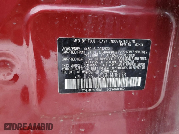 2015 Subaru Forester 2.5i Limited with VIN JF2SJCHC6FH406138, listed as a Copart auction lot 83596184 with 103,743 mi miles and Clean Title. Bid and sale history available at carsss.com. Image 13.