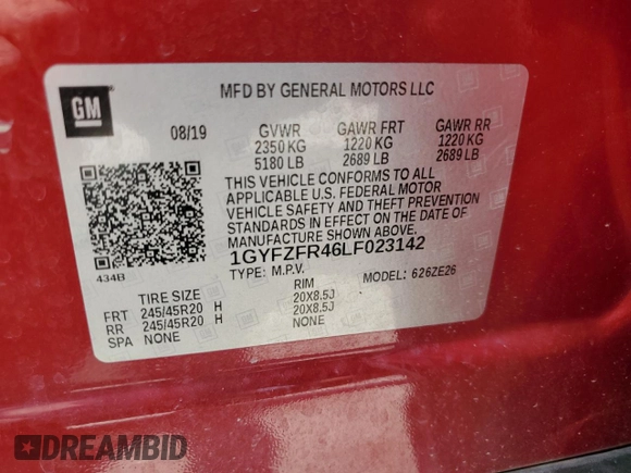 2020 Cadillac XT4 AWD Sport with VIN 1GYFZFR46LF023142, listed as a Copart auction lot 68239744 with 88,768 mi miles and Salvage title. Bid and sale history available at DreamBid. Image 13.