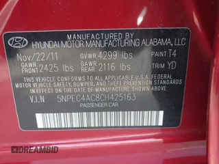 2012 Hyundai Sonata Limited z VIN 5NPEC4AC8CH425163, wystawiony jako IAAI lot #42297206 z przebiegiem 159 946 mil mil oraz . Historia ofert i sprzedaży dostępna na DreamBid. Obrazek 9.