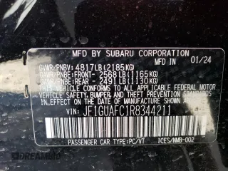 2024 Subaru Impreza Sport with VIN JF1GUAFC1R8344211, listed as a Copart auction lot 80745364 with 12,356 mi miles and Salvage Title. Bid and sale history available at carsss.com. Image 14.