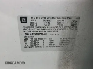 2017 Chevrolet Equinox LT with VIN 2GNALCEK0H1500481, listed as a Copart auction lot 52915195 with 129,023 mi miles and Salvage Title. Bid and sale history available at DreamBid. Image 13.