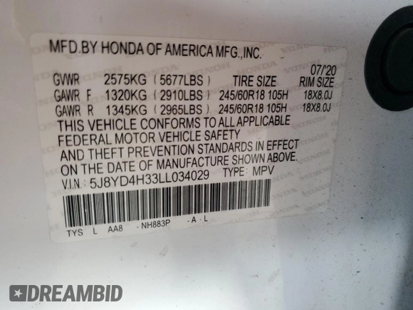 2020 Acura MDX with VIN 5J8YD4H33LL034029, listed as a Copart auction lot 50798425 with 46,495 mi miles and Salvage Title. Bid and sale history available at carsss.com. Image 13.