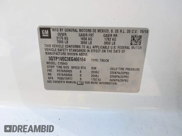 2014 GMC Sierra 1500 SLT with VIN 3GTP1VEC3EG466164, listed as a IAAI auction lot 41282713 with 200,411 mi miles and . Bid and sale history available at DreamBid. Image 9.