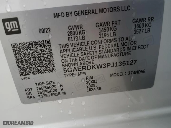 2023 Buick Enclave Avenir with VIN 5GAERDKW3PJ135127, listed as a Copart auction lot 83353404 with NaN miles and Salvage Title. Bid and sale history available at carsss.com. Image 14.