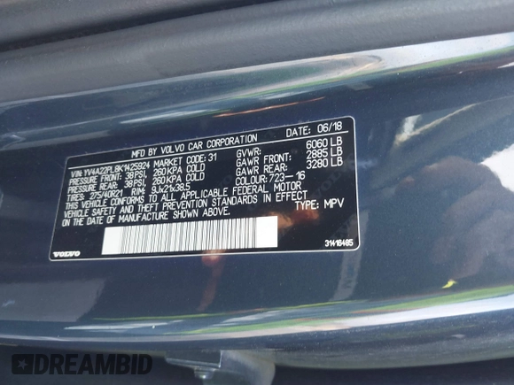2019 Volvo XC90 Inscription with VIN YV4A22PL8K1425924, listed as a IAAI auction lot 42162668 with 159,305 mi miles. Bid and sale history available at carsss.com. Image 9.
