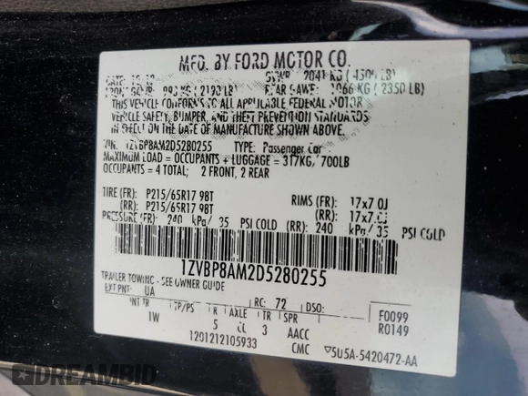 2013 Ford Mustang V6 с VIN 1ZVBP8AM2D5280255, выставлен на аукционе Copart как лот 62269195 с пробегом 152 031 миль миль и Чистый • Clean title. История ставок и продаж доступна на DreamBid. Изображение 12.