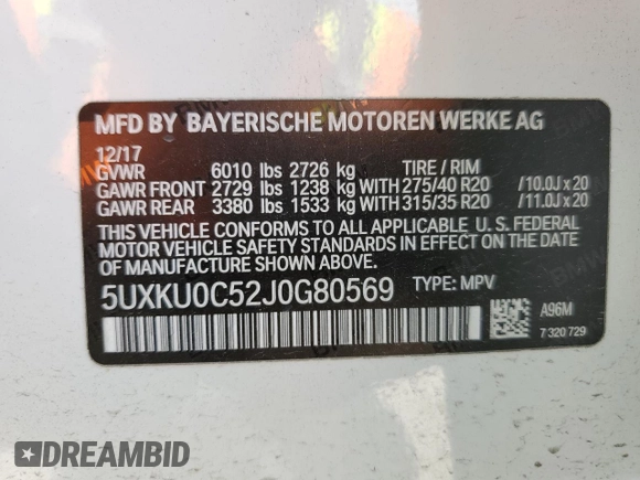 2018 BMW X6 sDrive35i with VIN 5UXKU0C52J0G80569, listed as a Copart auction lot 49991705 with 77,531 mi miles and Salvage Title. Bid and sale history available at carsss.com. Image 14.