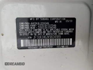 2019 Subaru WRX Limited with VIN JF1VA1H62K9824989, listed as a Copart auction lot 52354105 with 61,475 mi miles and Salvage Title. Bid and sale history available at carsss.com. Image 12.