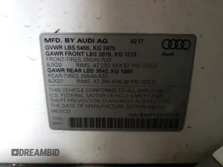 2018 Audi Q5 Premium Plus with VIN WA1BNAFY2J2007240, listed as a Copart auction lot 88902905 with 83,180 mi miles and Salvage Title. Bid and sale history available at carsss.com. Image 12.